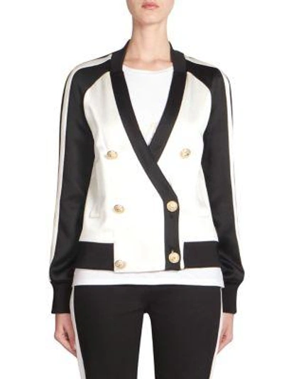 Shop Balmain Double Breasted Bomber Jacket In Black-white