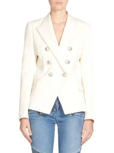 Shop Balmain Double-breasted Blazer In White