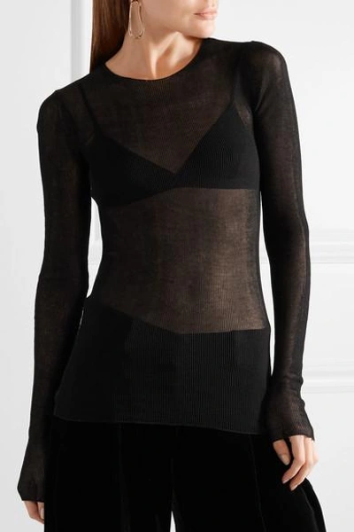 Shop Helmut Lang Open-knit Cotton Top In Black