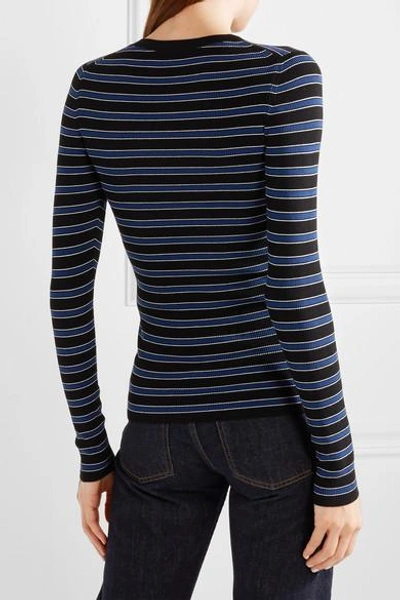 Shop Michael Kors Striped Ribbed-knit Sweater In Black