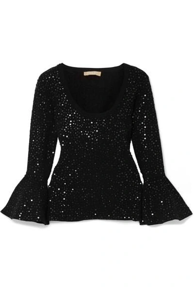 Shop Michael Kors Embellished Stretch-knit Top In Black