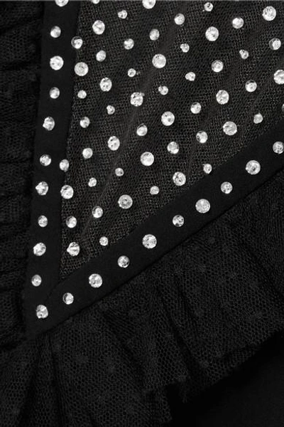 Shop Miu Miu Embellished Tulle-paneled Crepe Mini Dress In Black