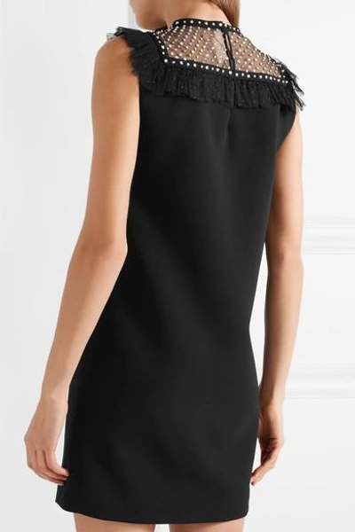 Shop Miu Miu Embellished Tulle-paneled Crepe Mini Dress In Black