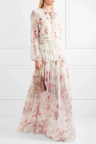 Shop Giambattista Valli Floral-print Silk-chiffon Maxi Skirt In Ivory