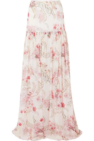 Shop Giambattista Valli Floral-print Silk-chiffon Maxi Skirt In Ivory