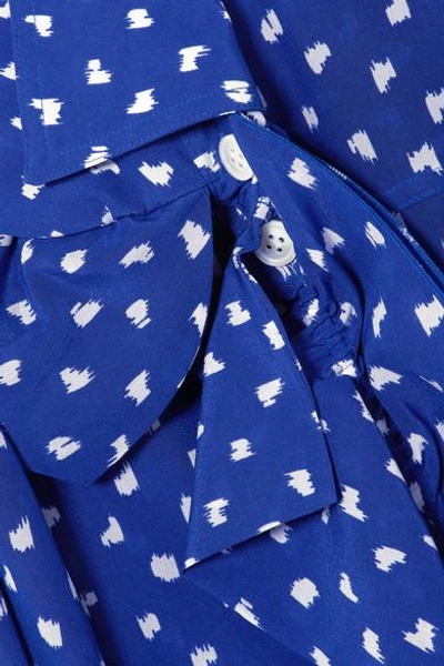 Shop Marni Ruffled Printed Silk Crepe De Chine Blouse In Blue