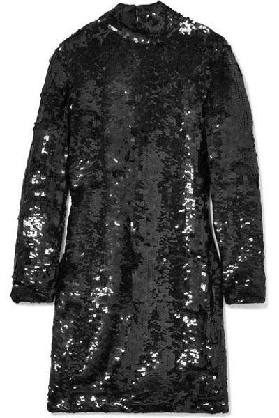 Shop Haney Jackie Open-back Sequined Mini Dress In Black