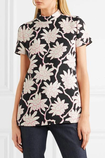 Shop Valentino Printed Wool And Silk-blend Top In Pink