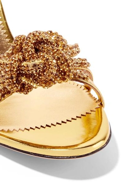 Shop Giuseppe Zanotti Mistico Crystal-embellished Metallic Leather Mules In Gold
