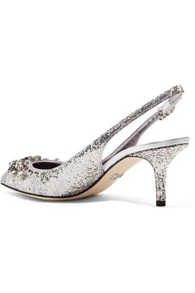 Shop Dolce & Gabbana Crystal-embellished Glittered Leather Slingback Pumps In Silver
