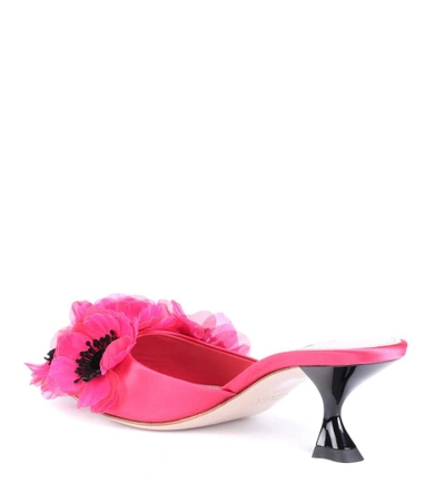 Shop Miu Miu Floral-embellished Satin Mules In Pink