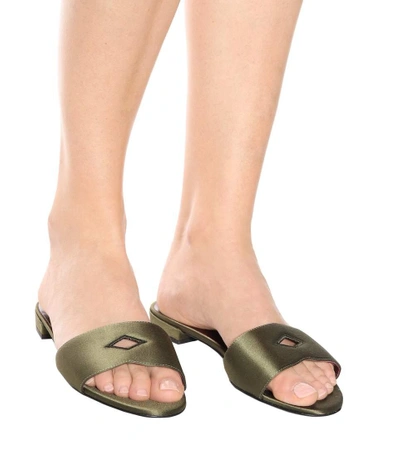 Shop Bougeotte Satin Slides In Green