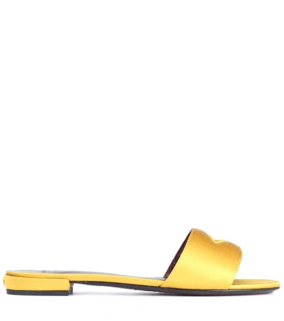 Shop Bougeotte Satin Slides In Yellow