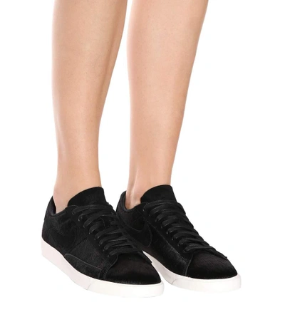 Shop Nike Blazer Low Calf Hair Sneakers In Black