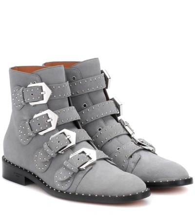 Shop Givenchy Elegant Embellished Suede Ankle Boots In Grey