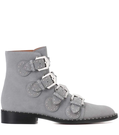 Shop Givenchy Elegant Embellished Suede Ankle Boots In Grey