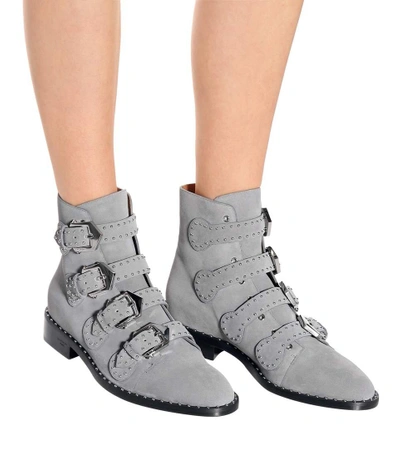 Shop Givenchy Elegant Embellished Suede Ankle Boots In Grey