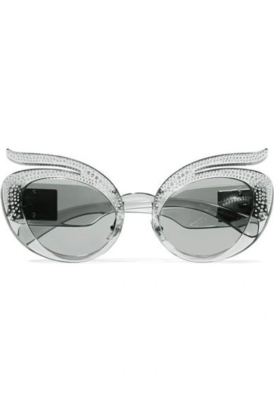 Shop Miu Miu Cat-eye Crystal-embellished Acetate Sunglasses In Gray
