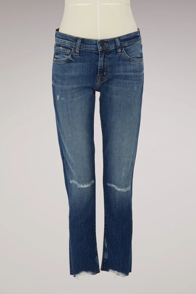 Shop J Brand Sadey Mid-rise Slim Straight Jeans In Revoke Destruct