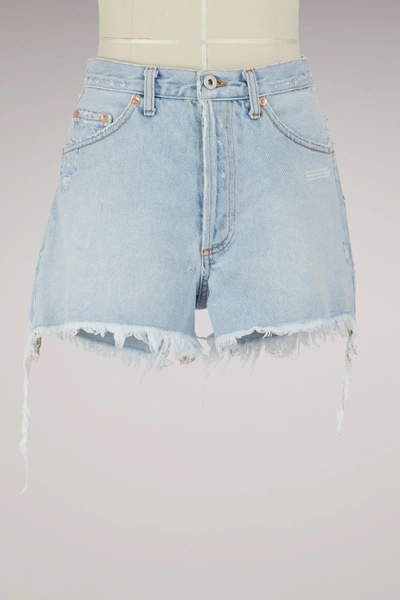 Shop Off-white Denim Shorts In Bleached