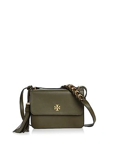 Shop Tory Burch Brooke Leather Crossbody In Leccio Green/gold