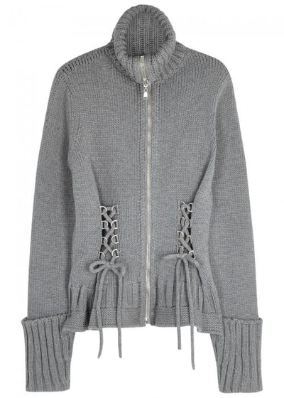 Shop Alexander Mcqueen Grey Lace-up Chunky-knit Wool Cardigan