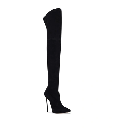 Shop Casadei Suede Blade Over-the-knee Boots 120 In Black