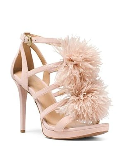 Shop Michael Michael Kors Women's Fara Feather Pom-pom Suede Sandals In Soft Pink