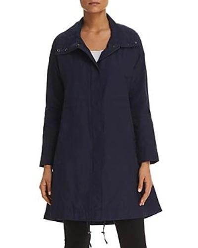 Shop Eileen Fisher Stand Collar Long Jacket In Midnight
