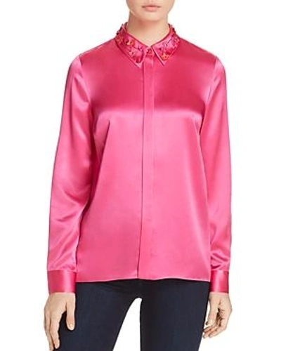 Shop Elie Tahari Wren Embellished Collar Silk Blouse - 100% Exclusive In Pink Punch