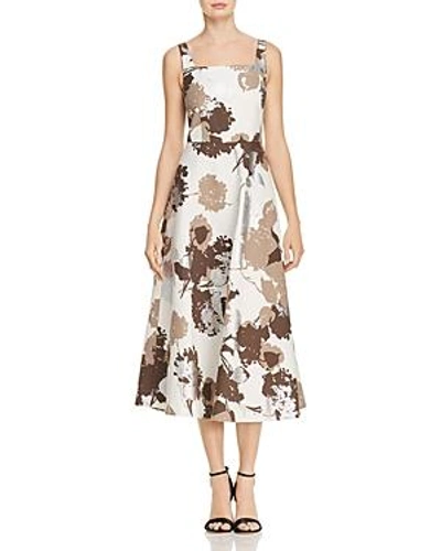 Shop Lafayette 148 Arlene Floral Midi Dress In Raffia Multi