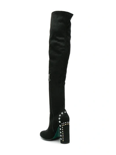 Shop Fabi Embellished Heel Thigh Boots In Black