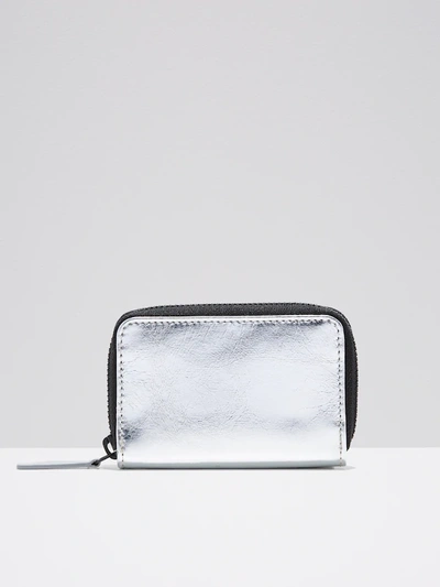 Shop Frank + Oak The Villa Mini Leather Zip Wallet In Silver