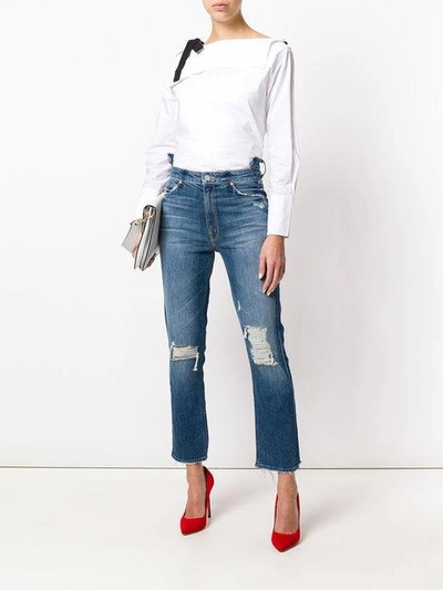 Shop Mother Distressed Cropped Jeans In Blue