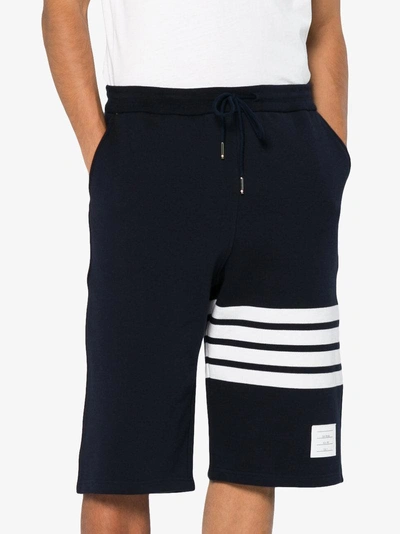 Shop Thom Browne Blue Engineered 4-bar Stripe Jersey Track Shorts