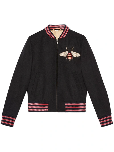 Shop Gucci Felt Jacket With Bee Patch In Black