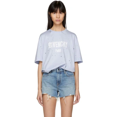 Shop Givenchy Blue Distressed Logo Shirt