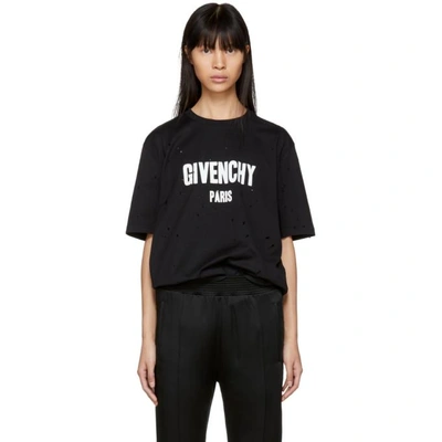 Shop Givenchy Black Distressed Logo T-shirt