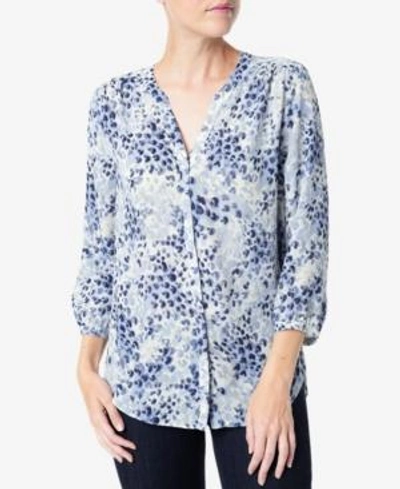 Shop Nydj Pleated Blouse In Snow Cat Forever Blue