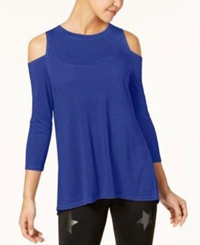 Shop Calvin Klein Performance Split-back Cold-shoulder Top In Bold Blue