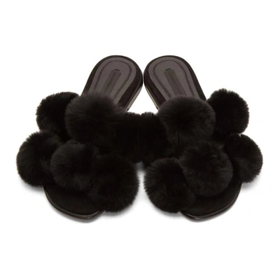 Shop Alexander Wang Black Ava Fur Slides In 001 Black