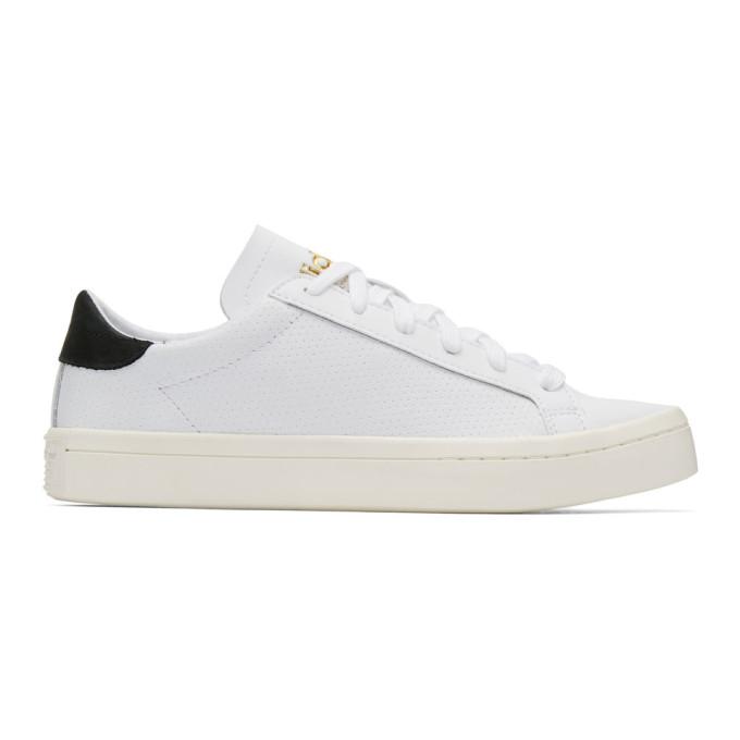 Adidas White & Black Court Sneakers ModeSens