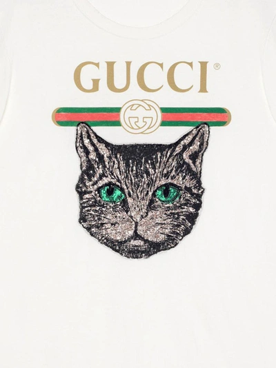 Shop Gucci Logo T-shirt With Mystic Cat