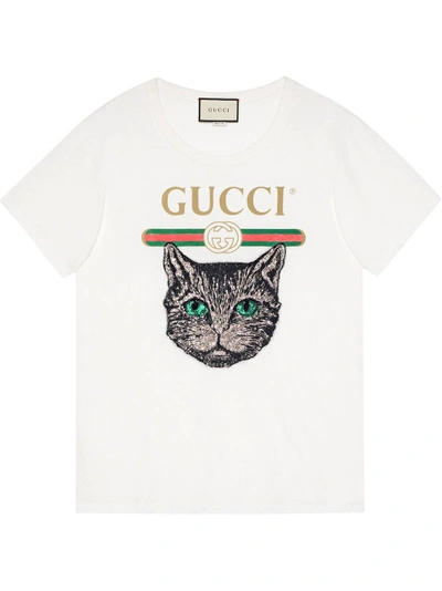 Gucci Logo T-shirt With Mystic Cat In White ModeSens