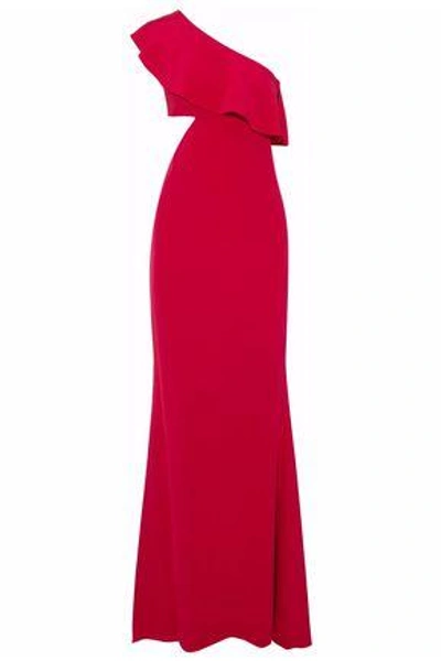 Shop Cushnie Et Ochs Woman One-shoulder Ruffled Silk-cady Gown Red