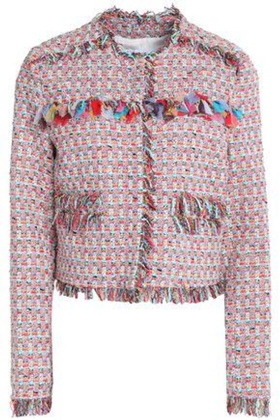 Shop Msgm Fringe-trimmed Cotton-blend Tweed Jacket In Pink