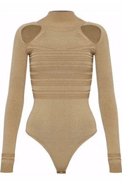 Shop Cushnie Et Ochs Woman Cutout Ribbed-knit Bodysuit Sand