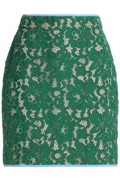 Shop Msgm Woman Corded Lace Mini Skirt Green