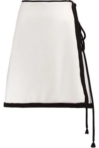 Shop Lanvin Rope-trimmed Wool Mini Wrap Skirt In White