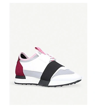 Shop Balenciaga Race Runners Leather In Grey Mixed